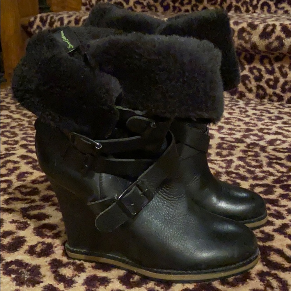 Sam Edelman black strappy wedge boot. Sz 8-1/2
